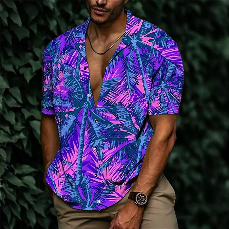 Summer Hawaiian 3D Animal Cranes Printing Shirts Palm Tree Graphic Short Shirts Men Fashion Harajuku Clothing Y2k Tops Blouses 6