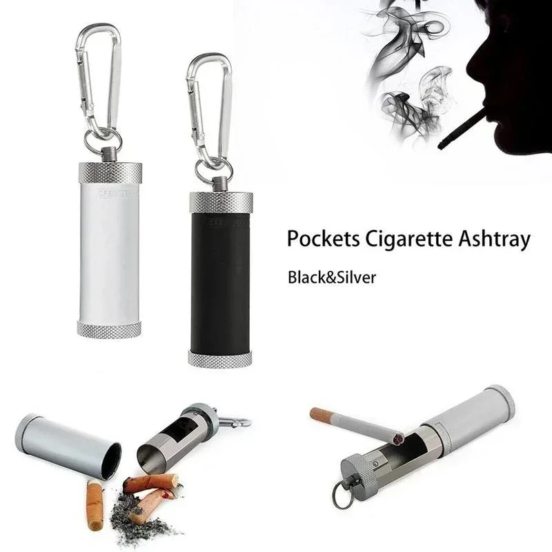 EDC Gadget Portable Pocket Cigarette Ashtray Keychain Metal Buckle Cylindrical Key