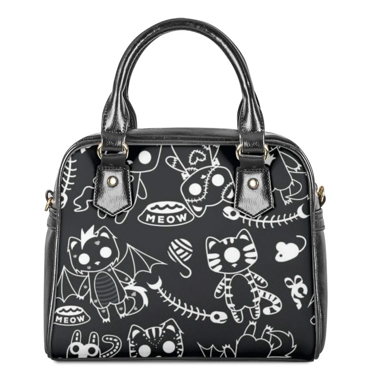 

Cartoon Kitten Fish Bone Pattern Women Shoulder Bag Summer Portable Tote Bags for Female Large Capacity Travel Shopping Handbag