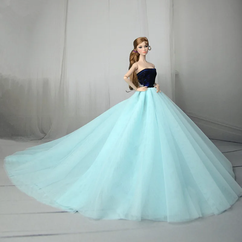 Handmade Wedding Dress For Barbie Doll Clothes Outfits Princess Evening Party Ball Long Gown Bridal Dress 1/6 Dolls Accessories
