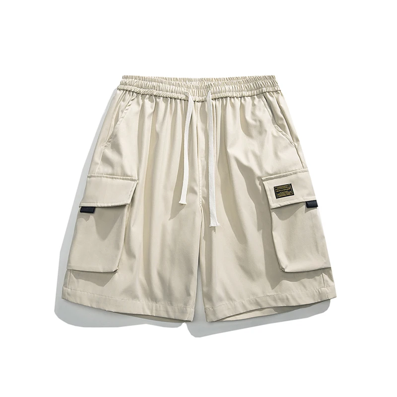 Men's Summer Solid Elastic High Waisted Pockets with Letter Print Casual Loose Sportswear Trousers Fashion Vintage Shorts Pants