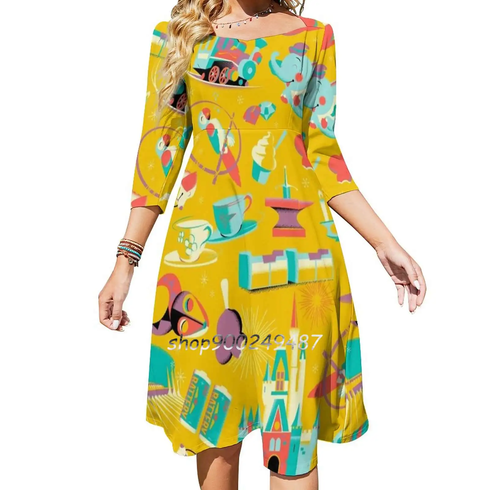 

The Most Magical Place On Earth Square Neck Dress Cute Loose Print Dresses Elegant Beach Party Dress Magic Kingdom Happiest