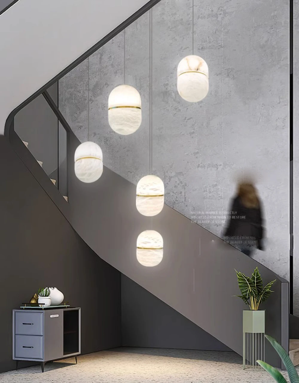 Moderne Stein Pendelleuchte Luxus Weiß Marmor Pendelleuchte Für Wohnzimmer Flur Kunst LED Esszimmer Hängeleuchte – Detail 2