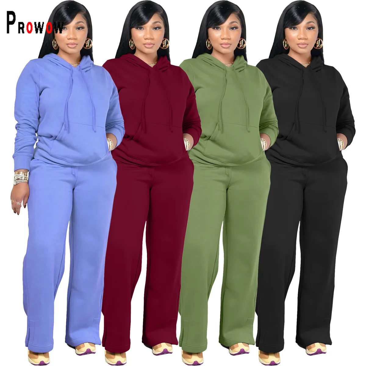 

Prowow Women Tracksuits Hooded Sweatshirts Pant Two Piece Clothing Set Fall Winter Loose Style Female Sporty Suits Thick Velvet