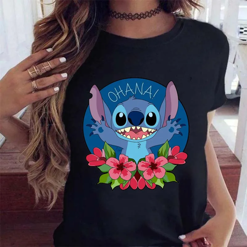 

Модная футболка Ohana Stitch, женские летние повседневные топы с коротким рукавом, кавайная футболка, Blusa Feminina, женские футболки