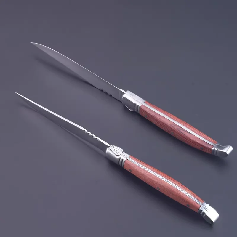 6-10pcs Laguiole Black wood Steak knives Stainless Steel Serrated Dinner Knife Red Solid Wooden Table Knifes Dinnerware set