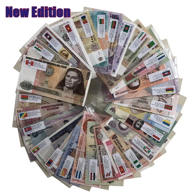Set Lot 53 PCS Notes From 28 Countries UNC Condition Original Notes (Out of Use Now ) Note for Collection Gift Commemorative Banknotes World Original Notes
