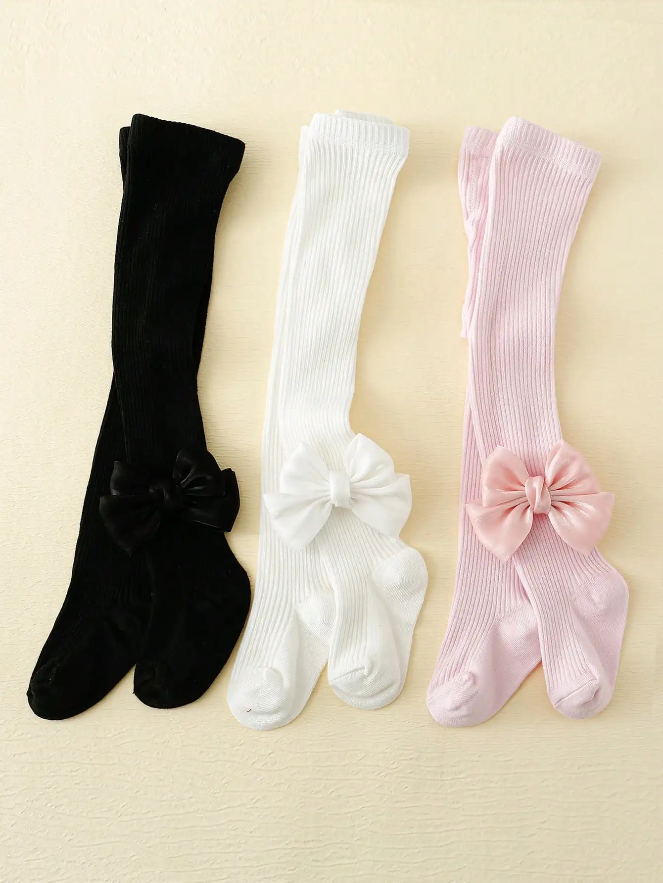 3pairs Toddler Girls Bow Decor Tights