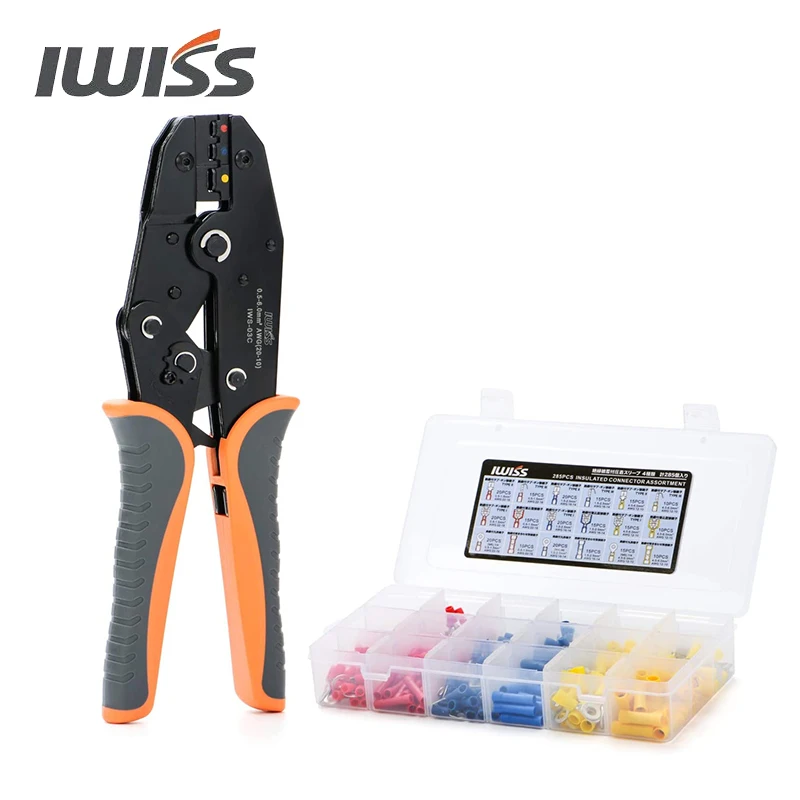 

IWISS IWS-03C изолированные обжимные инструменты для клемм, обжимной инструмент с храповым механизмом для проводов с 285 шт. изолированных соединительных колец