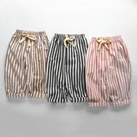 Spring Summer Boys Striped Loose Pants Baby Girl Vintage Casual Linen Cotton Harlan Pants Kids Lace-up Pant Children Clothing 1