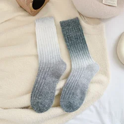 Cozy Gradient Wool Cashmere Winter Socks for Women - Warm Thermal Sleepwear Gift (Gray White)