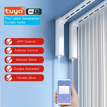 The latest Generation Tuya Wifi Curtain Motor, Smart Life Customized Curtains track, Remote Control Cornice Rail For Smart Home