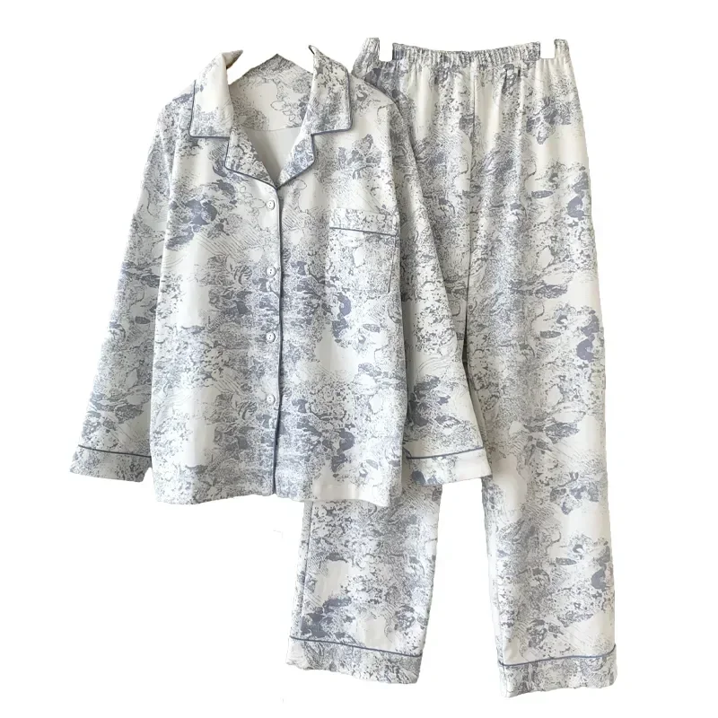 

Women's Suit Casual Pajamas Set Two-piece Lapel Home Wear Long-sleeved Loose Autumn Pyjamas Cotton Korean Tie-dye Sleepwear 2023