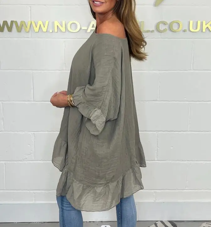 Plus-size women's Blouse ruffled fashion elegant bat sleeve loose solid colour. L-5X photo