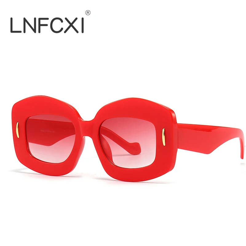 

LNFCXI Classic Square Sunglasses Women Vintage Retro Rivets Sun Glasses Men Fashion Luxury Brand Designer Red Shades Trendy