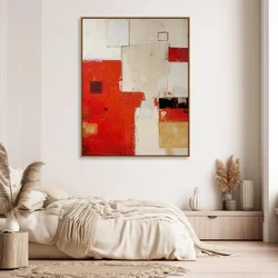 Vibrant Hand - Painted Abstract Canvas Art - Textured Red & Green Geometric Design - 20x30cm No Frame (TR261108 - 3)