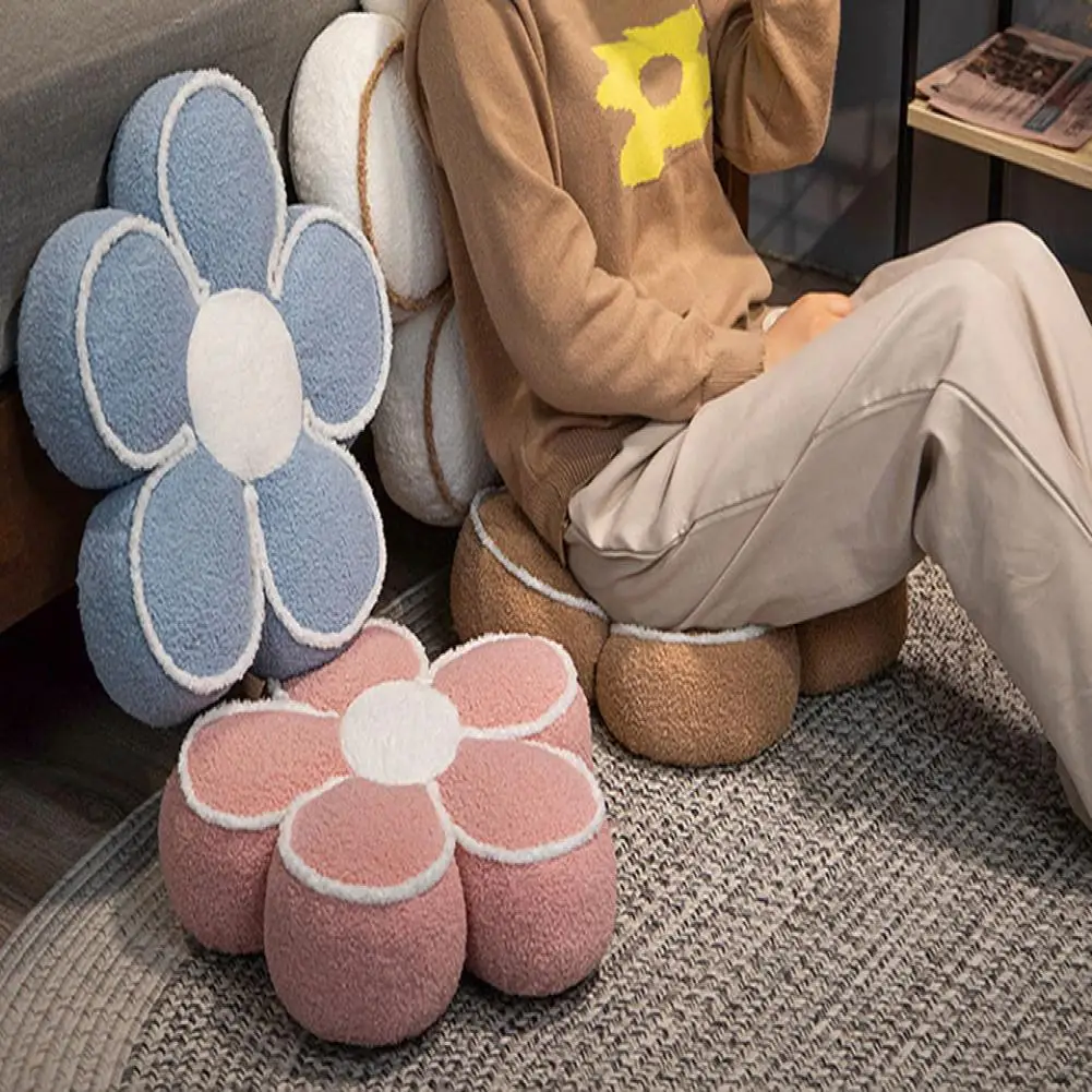 

Flower Plush Pillow Soft Sofa Back Cushion Winter Warm Floor Cushion Hip & Waist Protective Stuffed Chair Seat Cushion