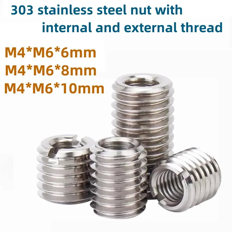 

M6 to M4 Internal and External Thread Adapter Nuts Screw Insert Sleeve Conversion Nut Coupler Convey Inside Outside Teeth Nut