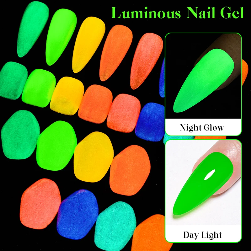 7ml Fluorescent Glow In Dark Gel Nail Polish Neon Luminous Gel Polish Summer Nails Semi Permanent Soak Off Nail Art UV Varnish 6