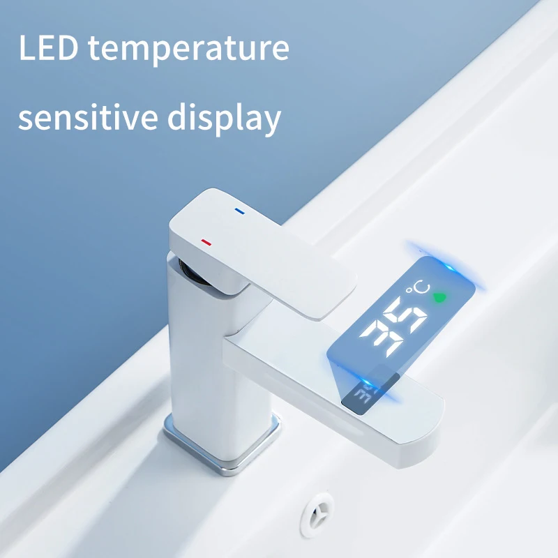 Digital Basin Faucet Touch Button Hot Cold Water Temperature LED Black Gold Washbasin Bathroom Smart Mixer Valve Tap Accessories