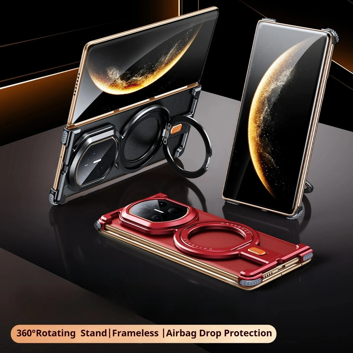 Premium Aluminum Alloy Frameless Phone Case with 360° Rotating Magnetic Kickstand