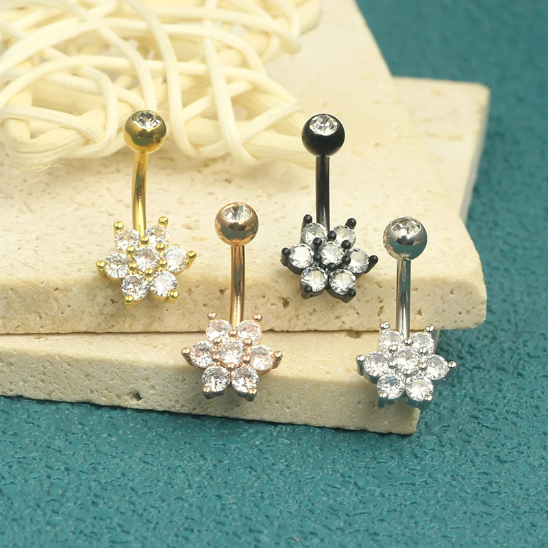 Surgical Steel Crystal Zircon Flower Heart Leaf bow-knot Dangle Button Navel Piercing Ring Belly Ring Body Jewelry Wholesales