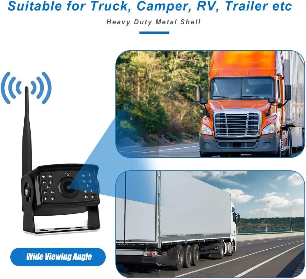Bileeko RV 7 inch Monitor Backup Camera System Digital Wireless AHD Waterproof Night Vision Cameras for Truck Bus RV