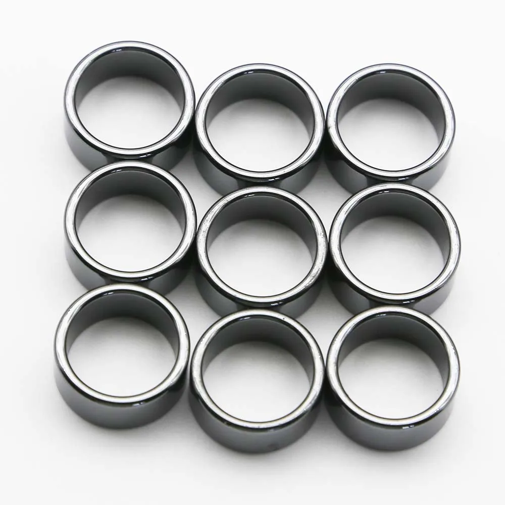 Free Shipping Natural Hematite Black Bile Stone Flat Arc Ring Men's Non-magnetic Finger Fashion Classic Jewelry Wholesale 24Pcs