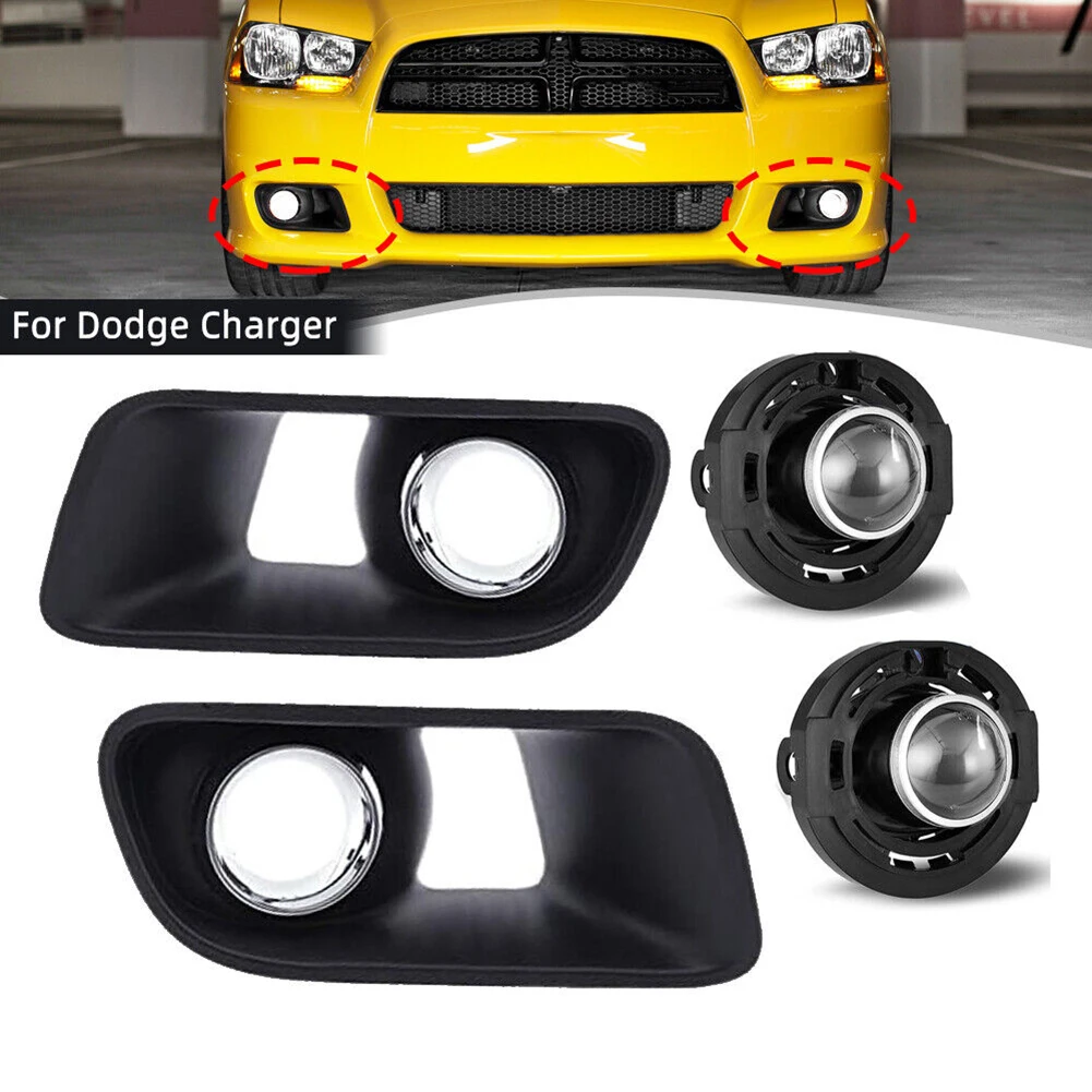 

1 Pair Fog Lights Lamps Assembly Front Bumper Fog Lamp With Chrome Cover 68072020AA / 68072021AA Replacement For Charger 12-15