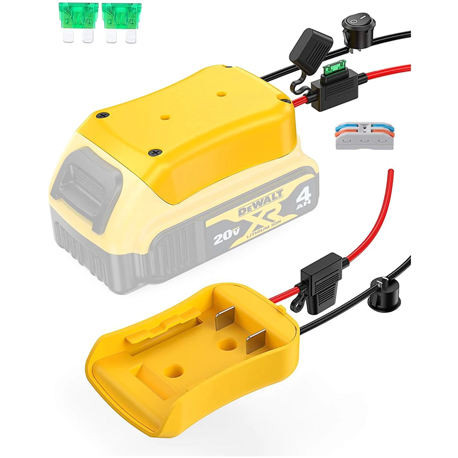 

1Pc Power Wheels Adapter Dock For Dewalt 14.4V 18V 20V Battery With Fuse 12AWG Wire & Switch DIY Battery Adapter Power Connector