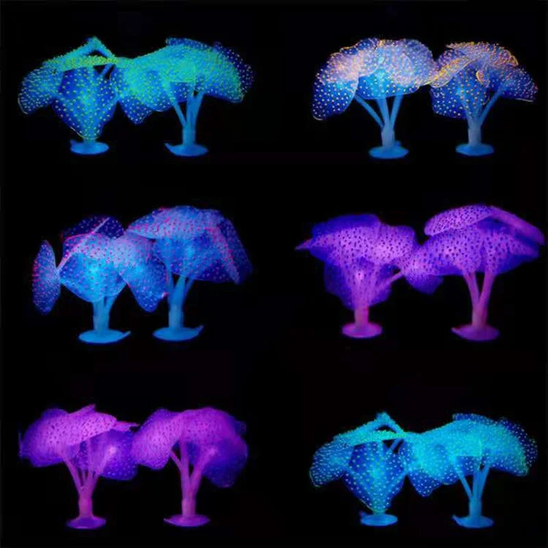 Aquarium Large leaved Luminous Coral Simulation Silicone Corals UnderWater Landscape Decor Fish Tank Landscaping Accessories