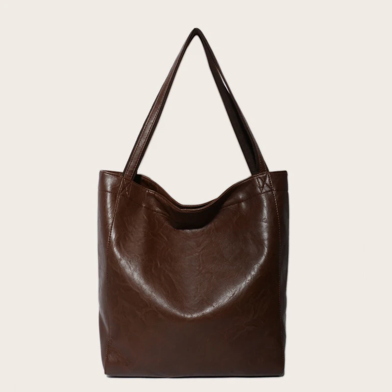 Retro Women's Large Capacity Shoulder Bag Soft Leather Tote Bag_voghion.com