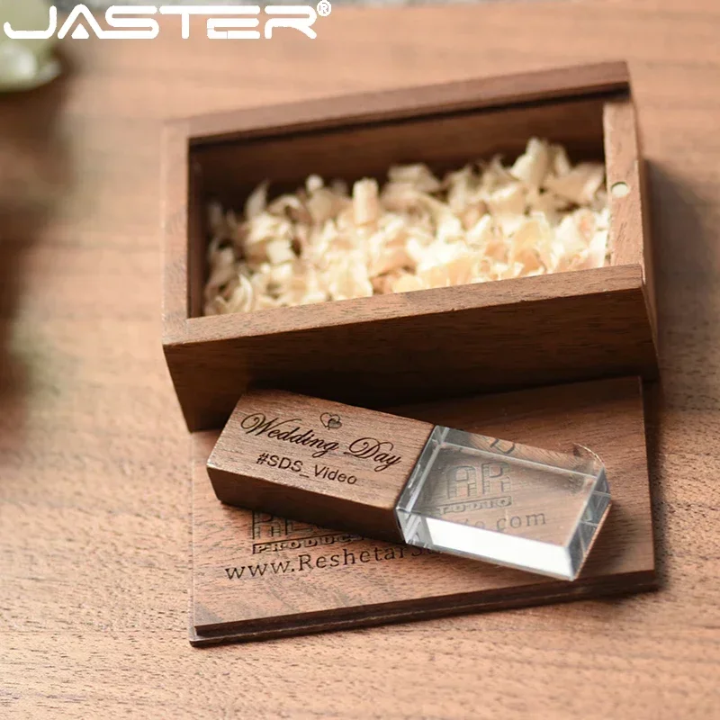 Jaster-cristal de Madeira Usb Flash Drive Pen Drive u Disco Memory Stick Pendrive 4gb 8gb 16gb 32gb 64gb Presente de Casamento - Imagem 3