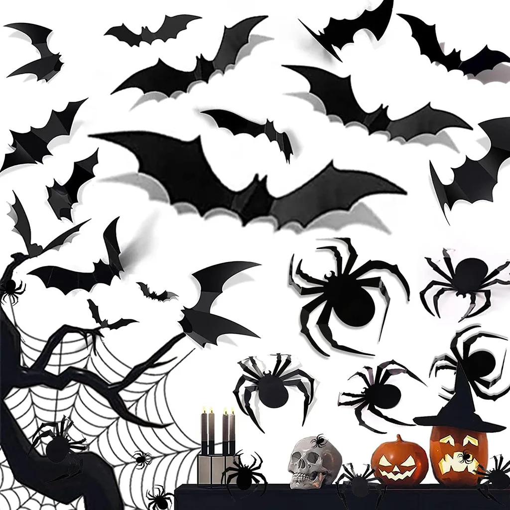 Halloween Decoration 3d Cool Black Bat Halloween Party Diy Bar Room Decoration Party Horror Props Wall Sticker