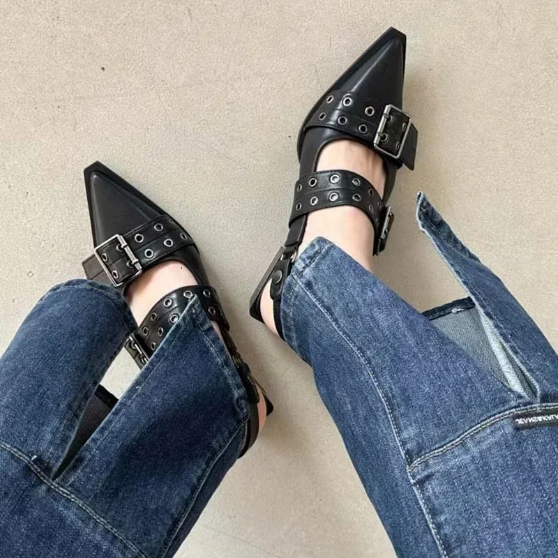Strap shoes, Gothic thick heels, women's high heels, rivets, street style, medium heels, punk retro casual sandals 6