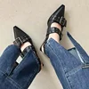 Strap shoes, Gothic thick heels, women's high heels, rivets, street style, medium heels, punk retro casual sandals 6