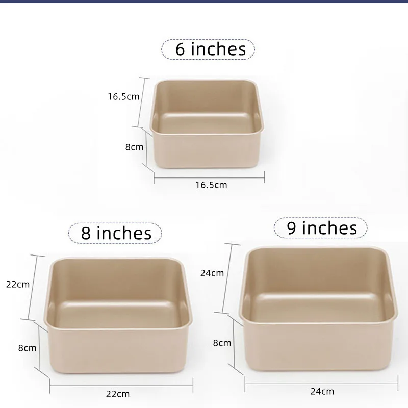 Description Picture 2 of item6/7/8/9 Inch Carbon Steel Cake Mold Square Pizza Pan Mold Thickened Non-Stick Baking Tray Snow Crisp Baking Tool Bread Cake Mold
