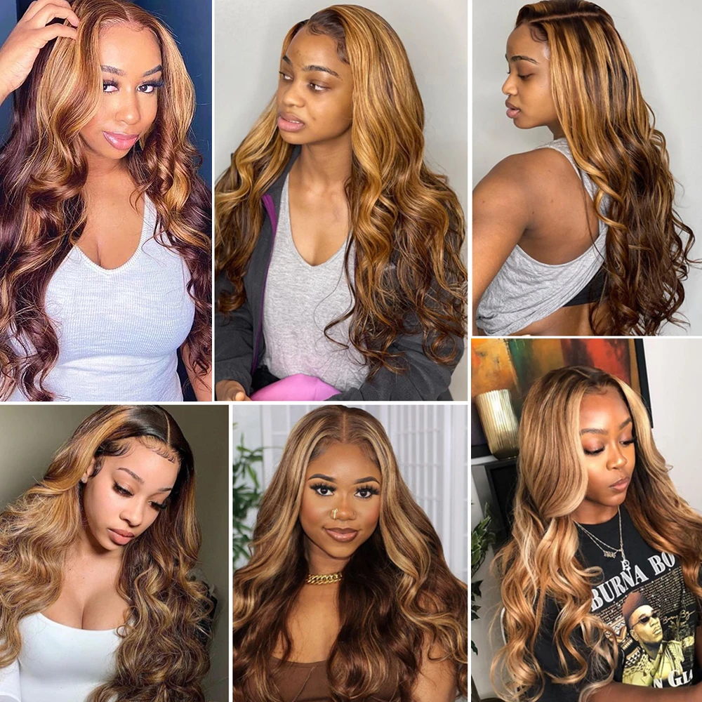 Highlight Wig 100% Human Hair 13x6 Hd Lace Frontal Wig Honey Blonde Lace Front Wigs human Hair Body Wave 4x4 5x5 Closure Wig 5