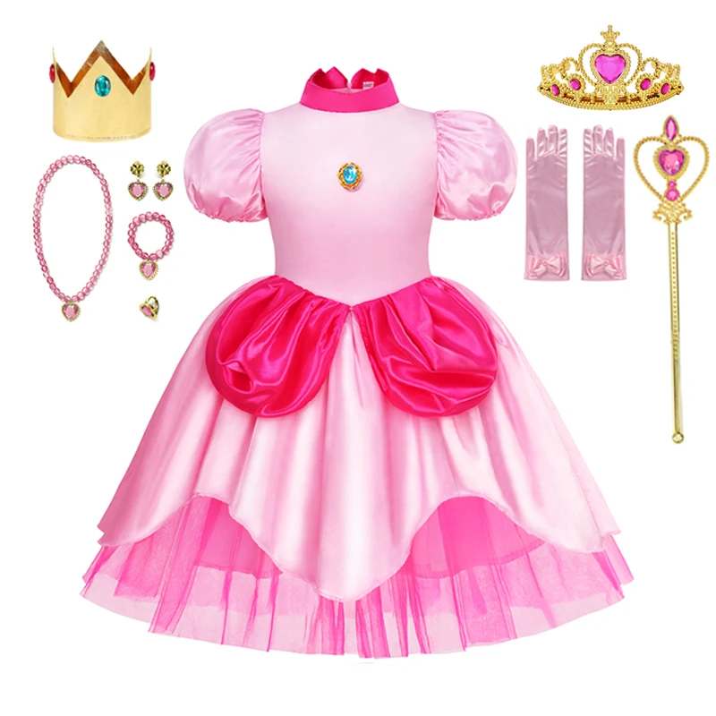 thumbnail image 1 of Vestido de princesa de melocotón para niñas, disfraz de Anime de lujo para carnaval, monos para niños pequeños, vestidos de fiesta, ropa 3-10T, 1 of 5