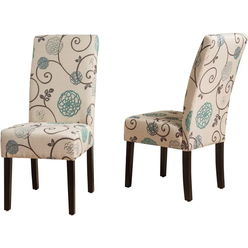 

Fabric Dining Chairs, 2-Pcs Set, Polyester White And Blue Floral Kitchen Chair
