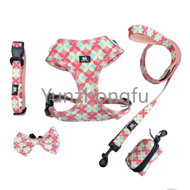

Custom Printing Fashion Design Adjustable Padded Pet Dog Harness Collar Leash Set