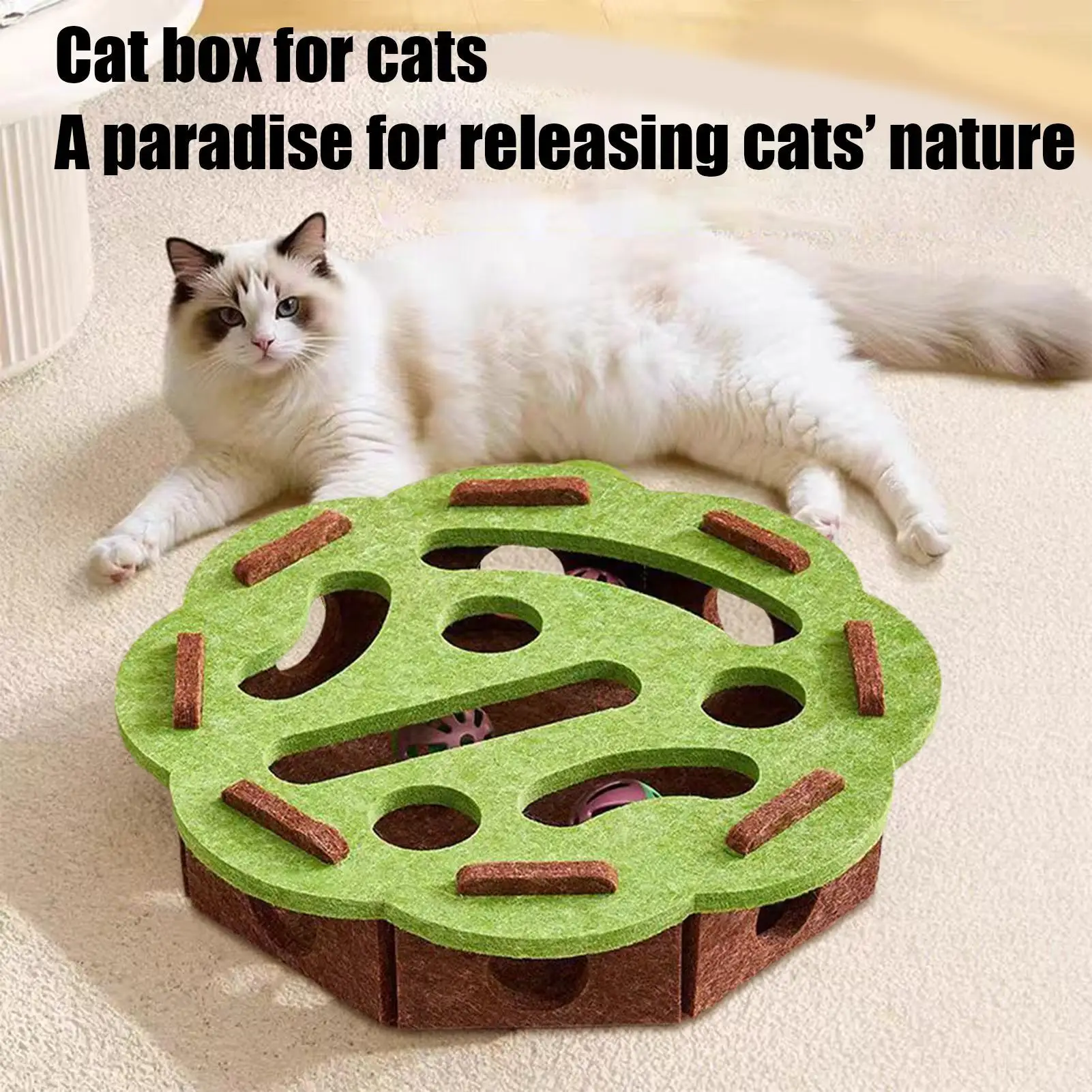 Cat Puzzle Toy Cat Toys Interactive Puzzle Box Felt Pet Supplies with Bell Kitten Accessories Maze Game for Enrichment Mental