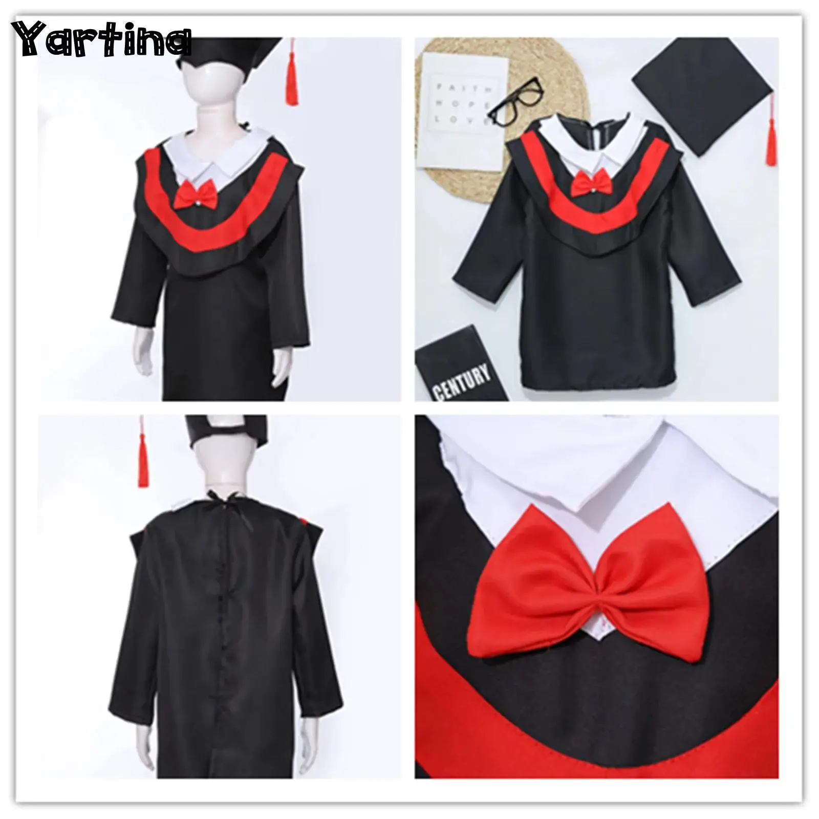 Boys Girls Preschool Primary School Graduation Gown with Tassel Cap for Kids Bachelor Cloak Robe Role Play Costume Dress up