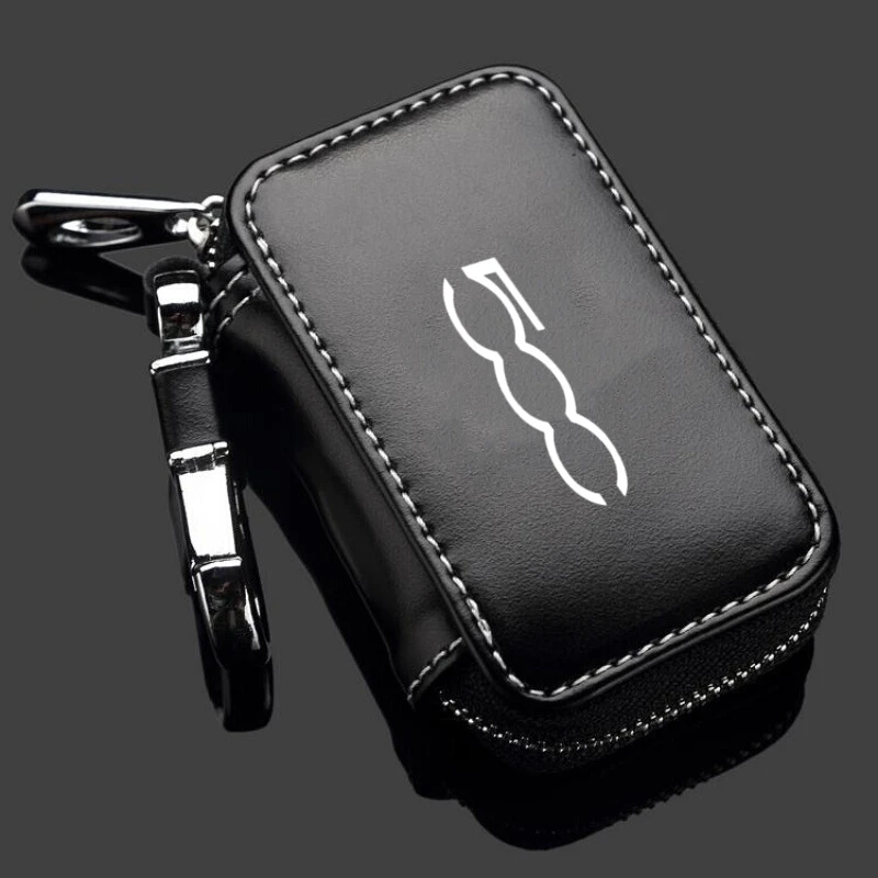Genuine Leather Car Key Fob Case Cover Keychain Zipper Bag Protection Shell For Fiat 500 Abarth Punto Stilo Ducato Palio