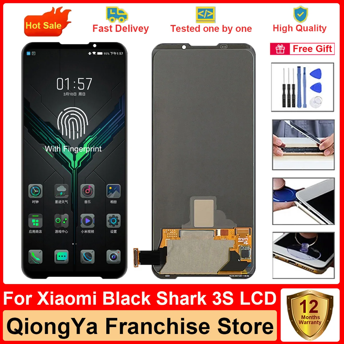 

6,67 ''Новый протестированный 100% Оригинальный ЖК-дисплей shark 3s для Xiaomi Black Shark 3S AMOLED и сенсорный экран дигитайзер в сборе детали