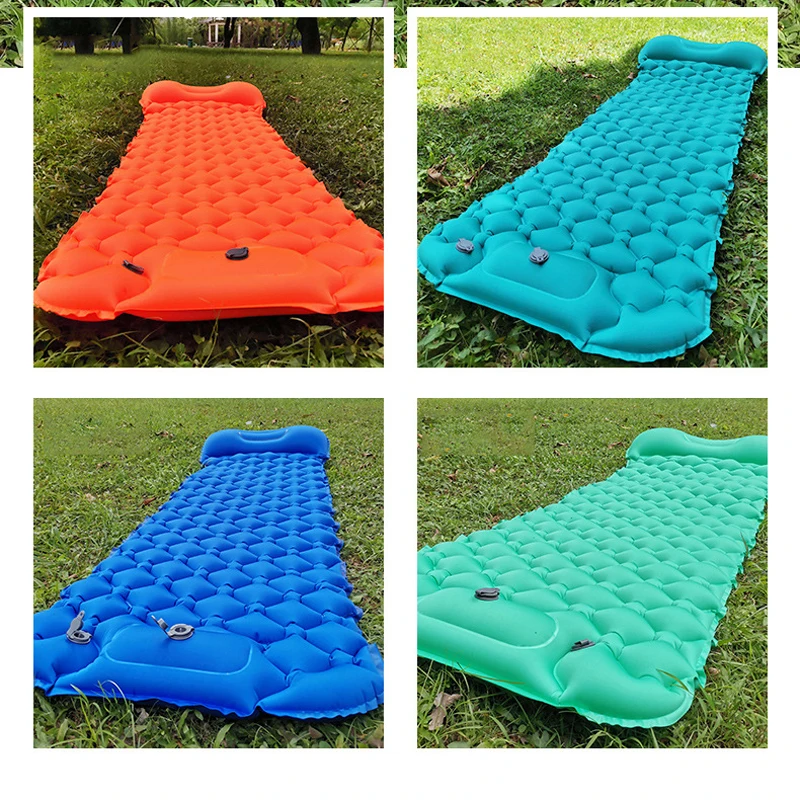 

Inflatable Cushion with Storage Bag Wear-Resistant Camping Mat Moisture Proof Built-In Pump Design Breathable Sleeping Mat
