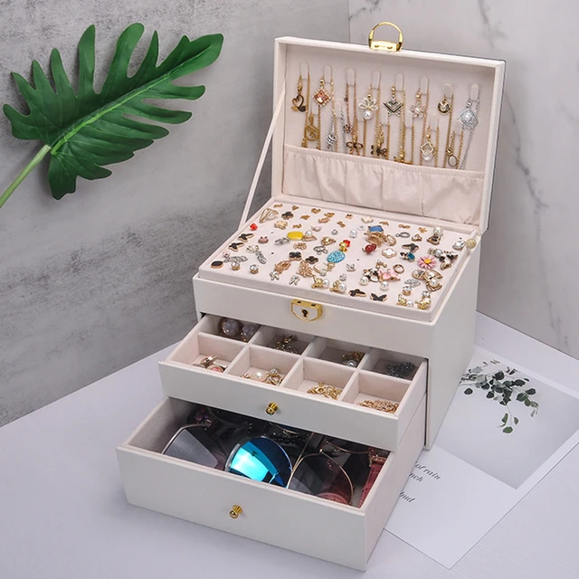 Three Layers Jewelry Organizer Necklace Earrings Rings Jewelry Box