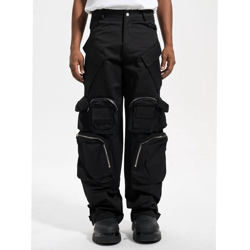 High Street multi-pocket Avant-Garde wide-leg Casual Loose Pants With Adjustable Flared Floor Length Overalls