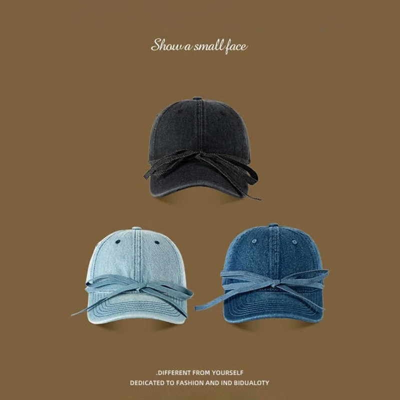 Trendy Women's Bow Baseball Cap Sweet and Cute Denim Duckbill Cap for Girls Casual Sports Caps Minimalist Travel Sun Hat