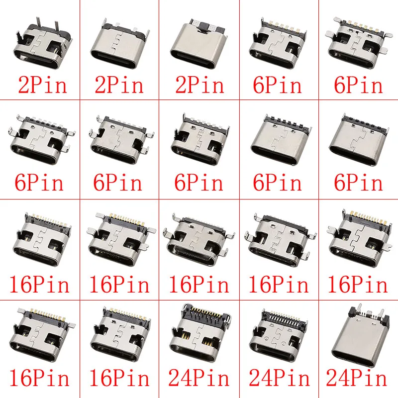 10 ชิ้น USB Type C 2/6/16/24 พินแจ็คหญิงชาร์จพอร์ต SMD SMT PCB บัดกรีซ่อม DIY USB-C Type - C ซ็อกเก็ตตัวเชื่อมต่อ 1